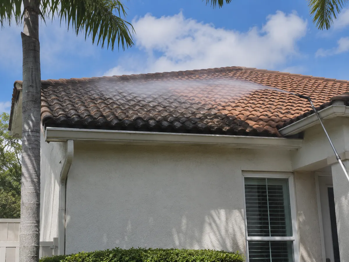 Roof soft washing service in South Florida