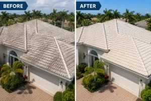 Roof cleaning before and after in Pembroke Pines, FL